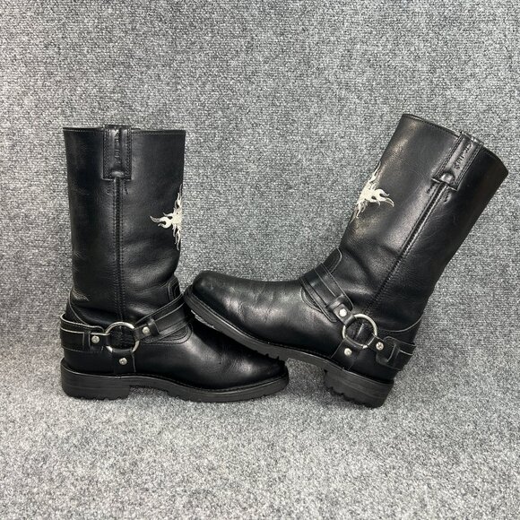 Harley Davidson Harness‎ Boots Men's Size 8 Black Leather Motorcycle Riding Pull - Picture 10 of 16